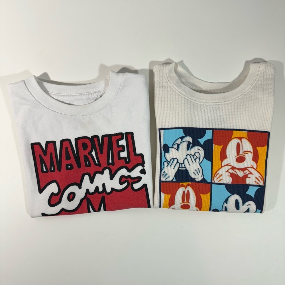 2 shirt Bundle Kids Mickey Long Sleeve and Marvel Short Sleeve Tee